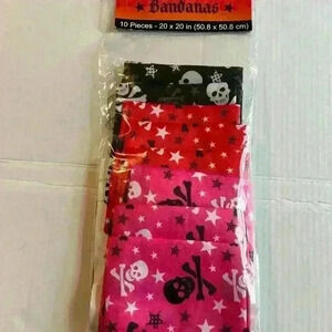 10 pack Skull and Crossbones Bandanas Pink, Red and Black New